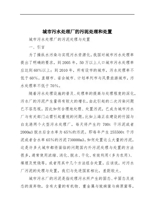 城市污水处理厂的污泥处理和处置