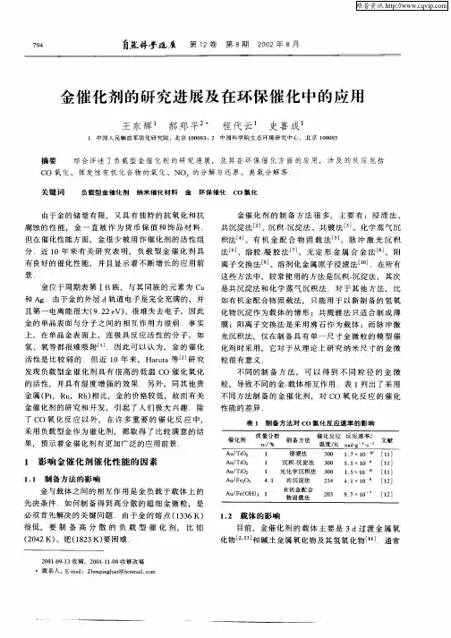 金催化剂的研究进展及在环保催化中的应用