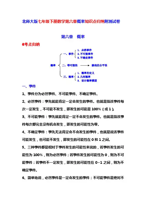 北师大版七年级下册数学第六章概率知识点归纳附测试卷
