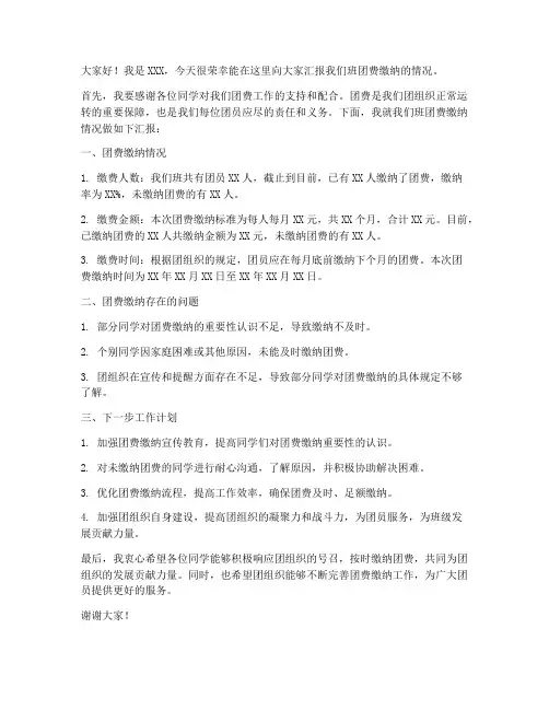 团费缴纳情况的发言稿范文