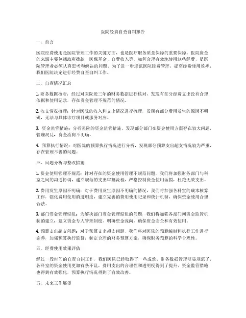 医院经费自查自纠报告