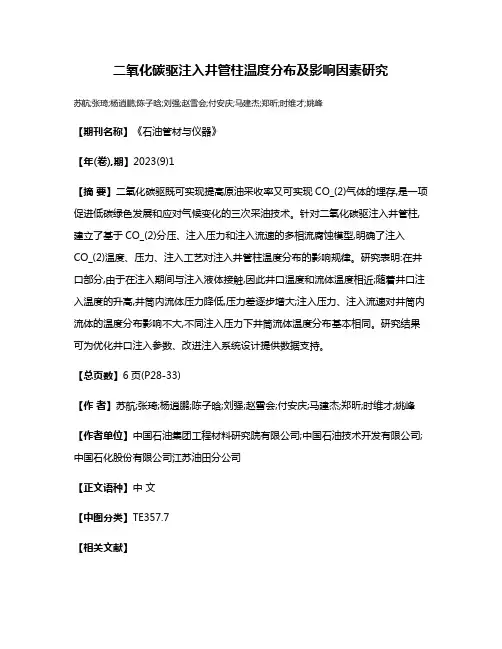 二氧化碳驱注入井管柱温度分布及影响因素研究