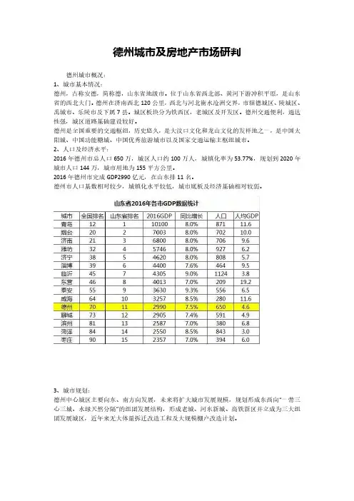 房地产城市进入研究-德州研究报告
