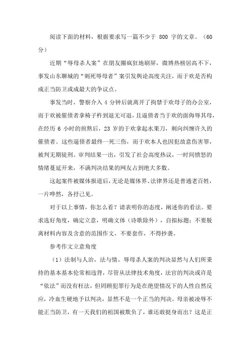 高中作文：题目解读：“辱母杀人案”