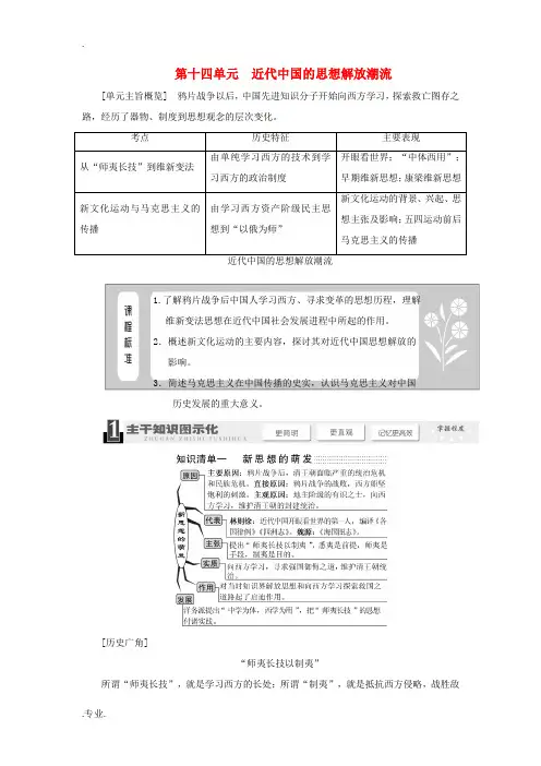 2014届高考历史一轮复习 教师用书 第十四单元 近代中国的思想解放潮流 新人教版