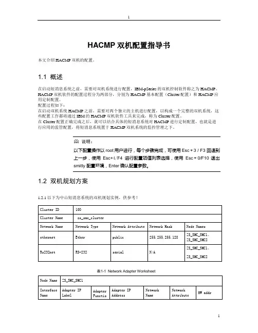 UXIX短消息中心HACMP双机配置指导书-20030106-A2