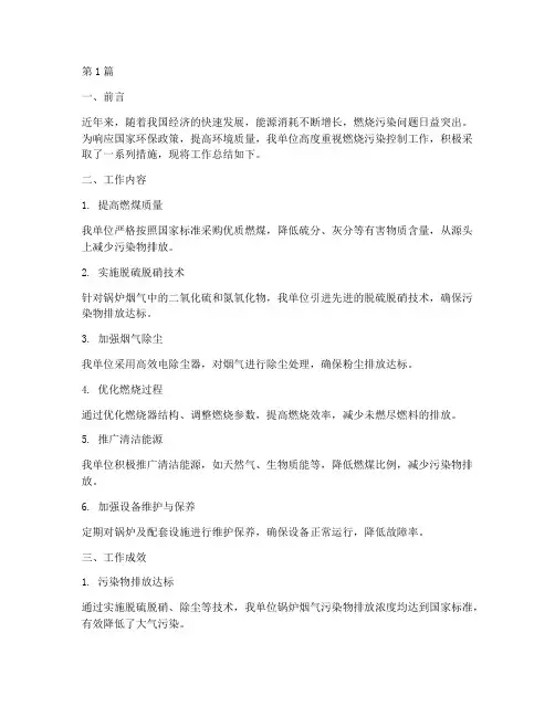 燃烧污染控制工作总结范文(3篇)