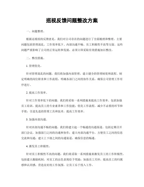 巡视反馈问题整改方案