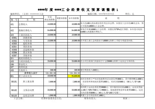 基层工会经费收支预算调整表(含封面)模板 