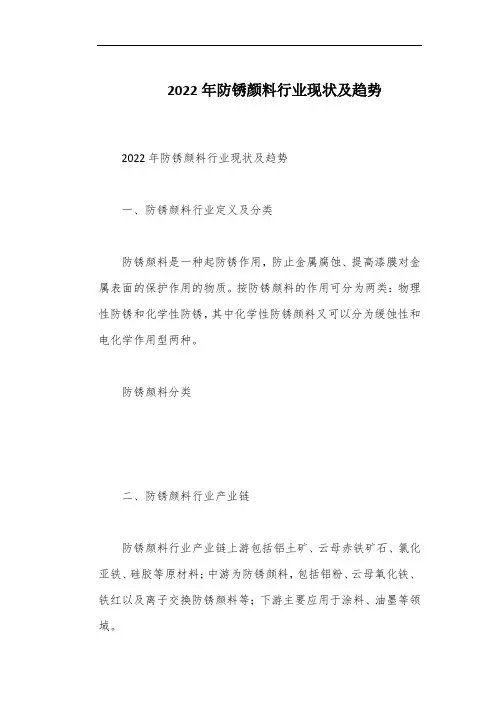 2022年防锈颜料行业现状及趋势