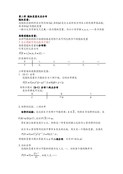 概率论与数理统计总结之第二章