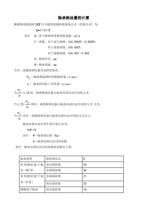 轴承干油润滑时耗油量的计算