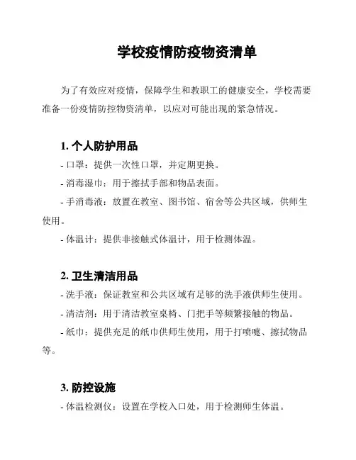 学校疫情防疫物资清单