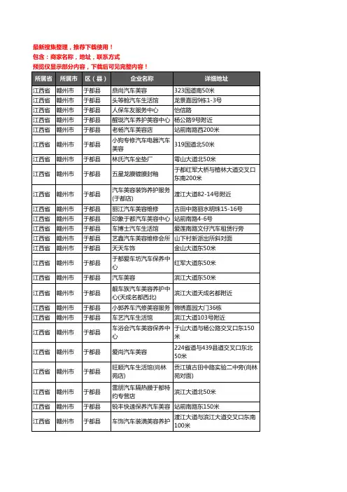 新版江西省赣州市于都县汽车装饰企业公司商家户名录单联系方式地址大全97家