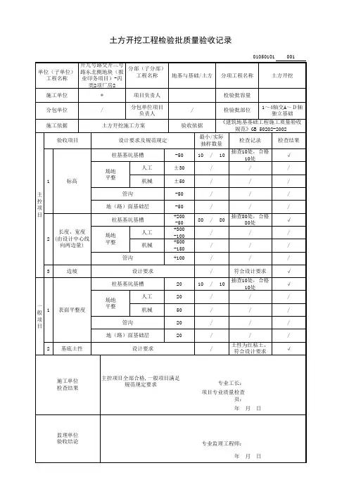 土方开挖工程检验批(新规范)