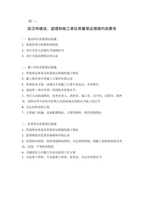 (附件一)武汉市建设、监理和施工单位质量保证措施内容要求