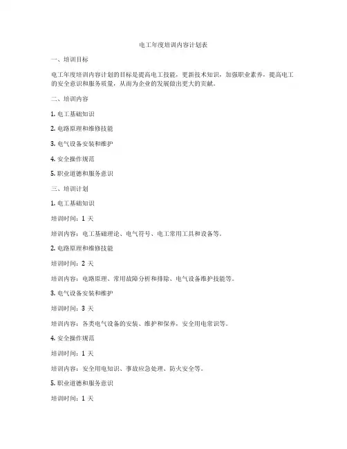 电工年度培训内容计划表