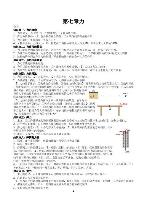八年级下第七章力 知识点总结及练习