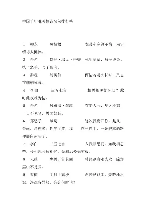 中国千年唯美情诗名句排行榜
