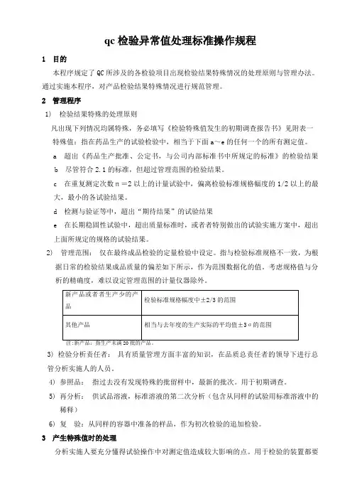 qc检验异常值处理标准操作规程