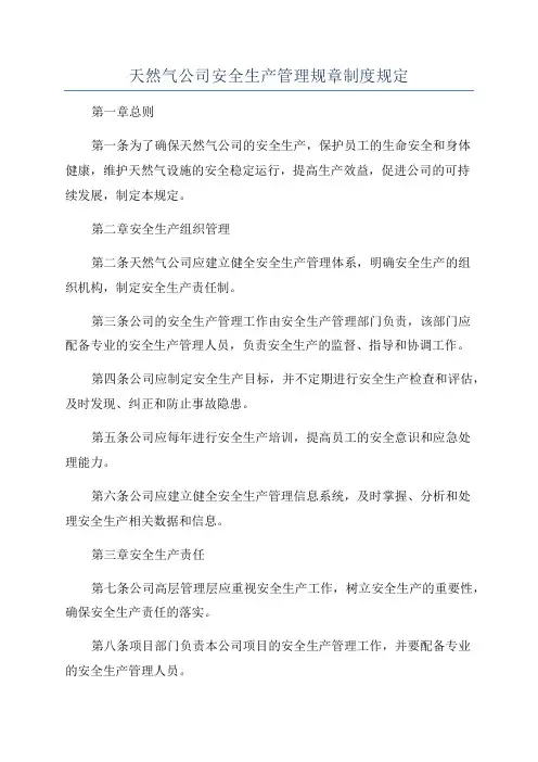 天然气公司安全生产管理规章制度规定