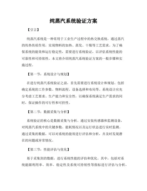纯蒸汽系统验证方案