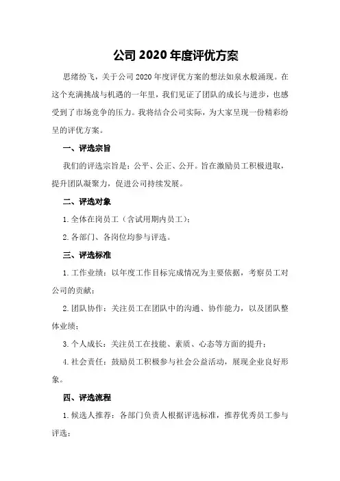 公司 2 0  年度评优方案