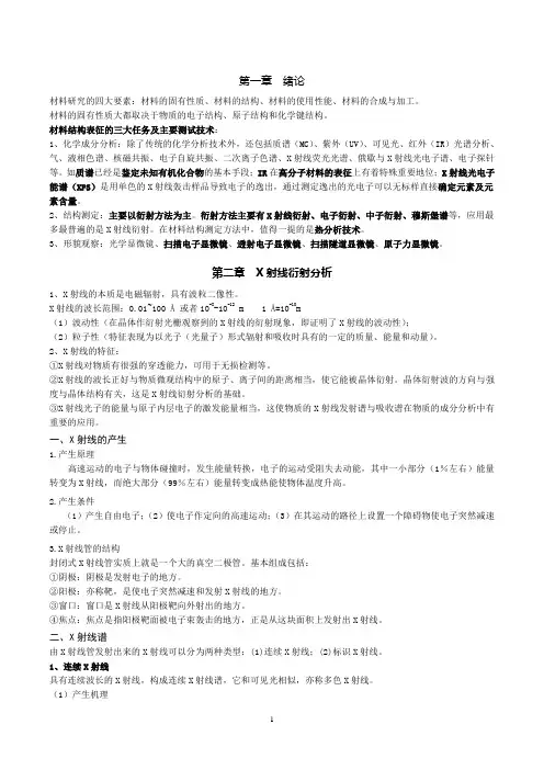 材料结构表征及应用知识点总结