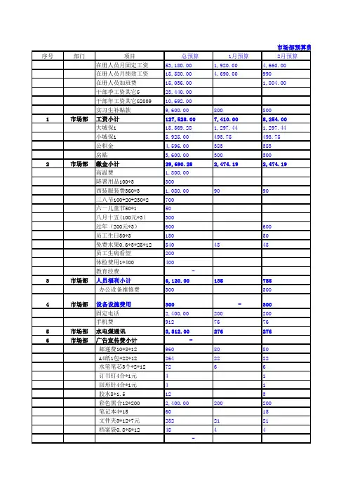 市场部预算费用执行汇总表