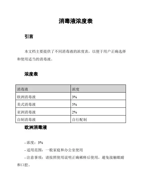 消毒液浓度表