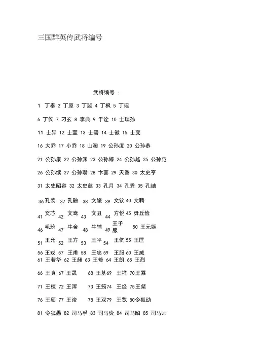 三国群英传武将编号
