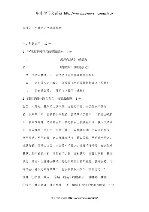 华师附中小升初语文试题集合