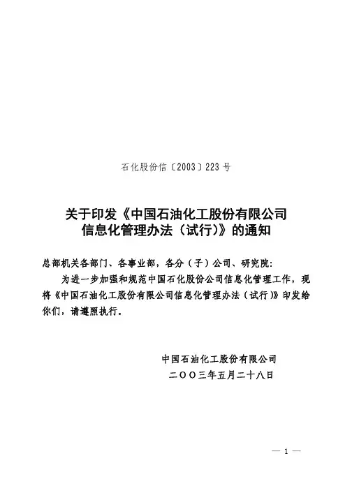 中石化信息化管理办法(有价值)