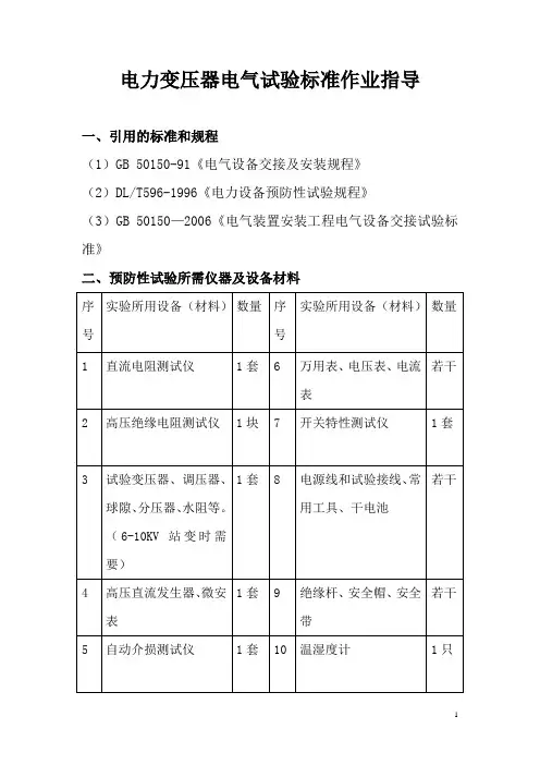 电气试验标准作业指导