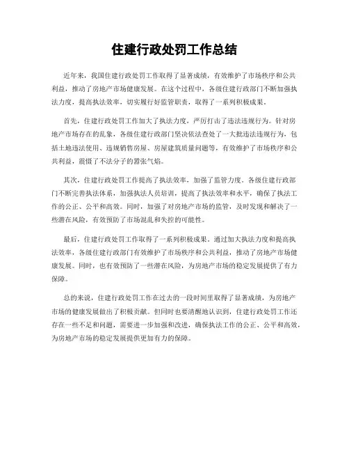 住建行政处罚工作总结