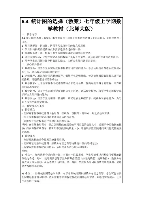 6.4统计图的选择(教案)七年级上学期数学教材(北师大版)
