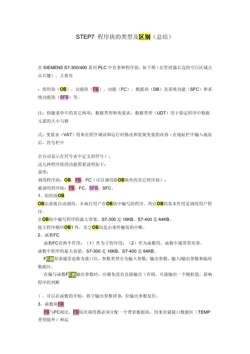 STEP7 程序块的类型及区别(总结)