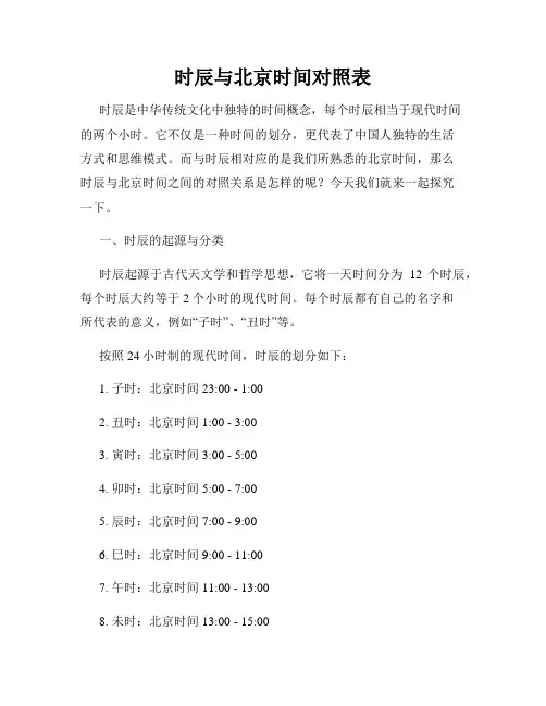 时辰与北京时间对照表