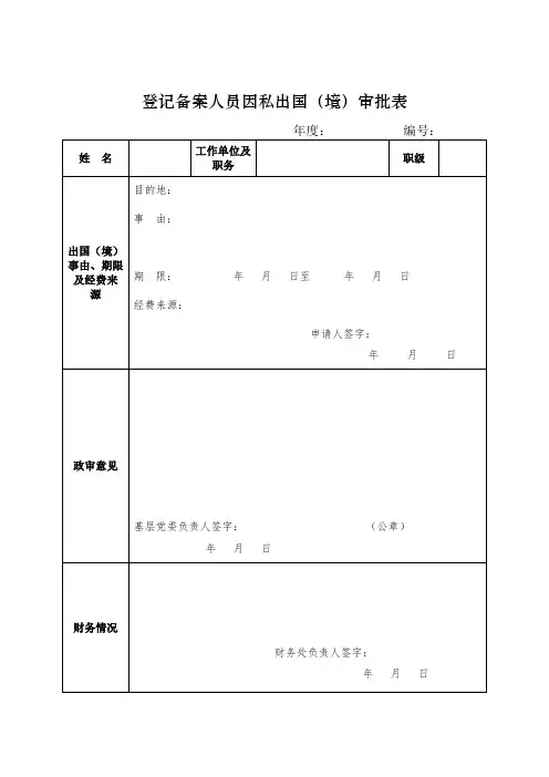 登记备案人员因私出国(境)审批表