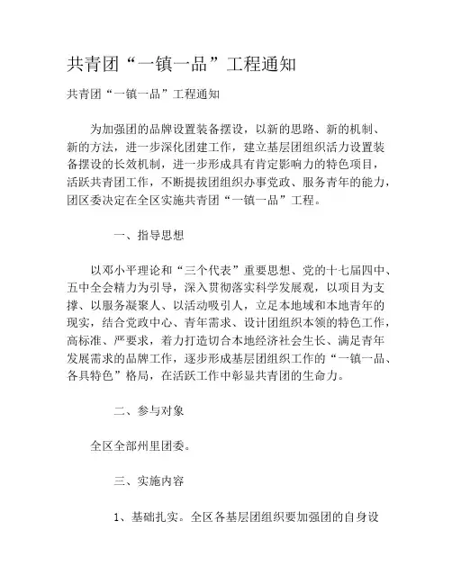 共青团“一镇一品”工程通知