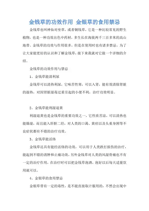 金钱草的功效作用 金银草的食用禁忌