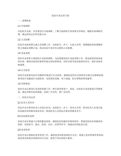 医院开业运营方案