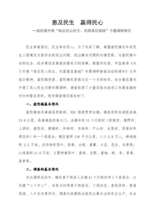 “贴近民心民生、巩固基层基础”专题调研报告