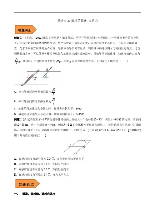 易错点20 磁场的描述 安培力(原卷版) -备战2023年高考物理考试易错题