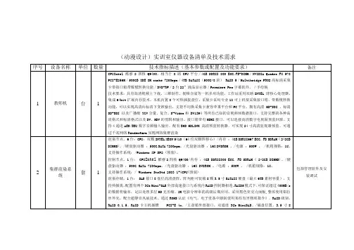 (动漫设计)实训室仪器设备清单及技术需求