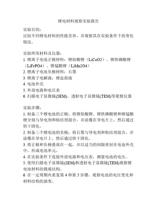 锂电材料观察实验报告