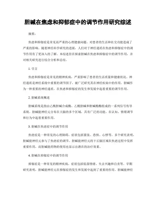 胆碱在焦虑和抑郁症中的调节作用研究综述