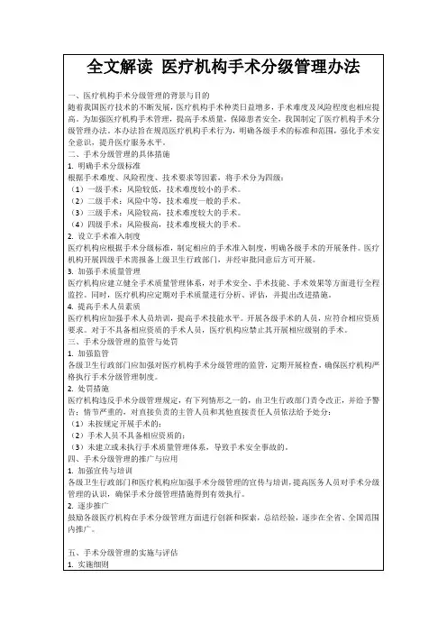 全文解读医疗机构手术分级管理办法
