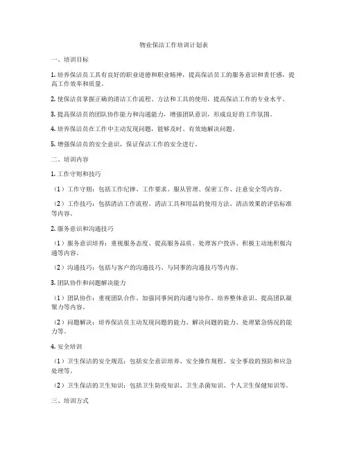 物业保洁工作培训计划表