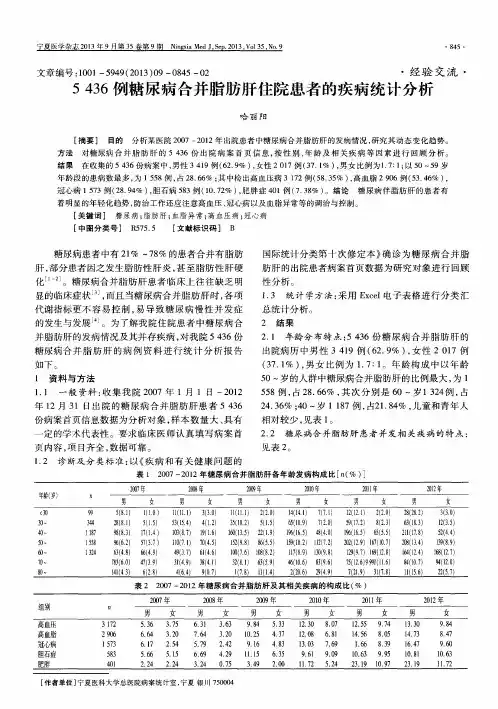 5436例糖尿病合并脂肪肝住院患者的疾病统计分析